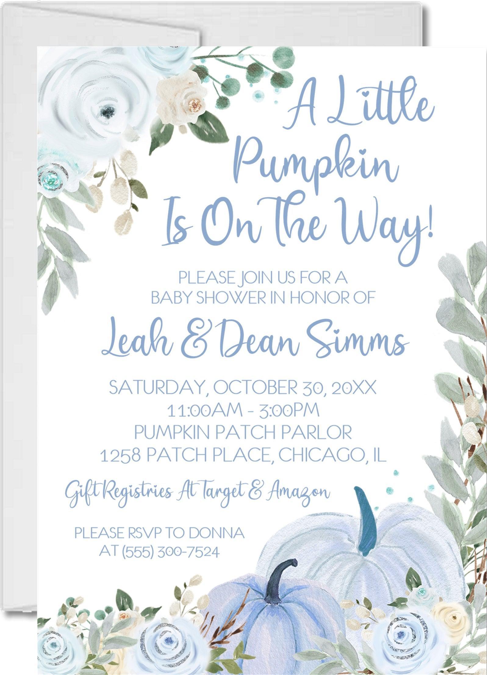 Blue Fall Pumpkin Baby Shower Invitations