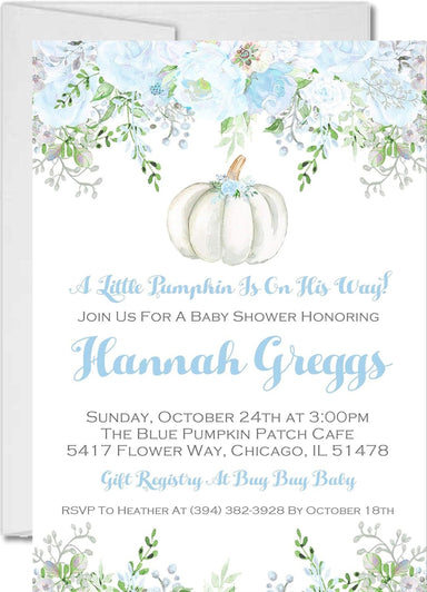 Blue Fall Pumpkin Baby Shower Invitations