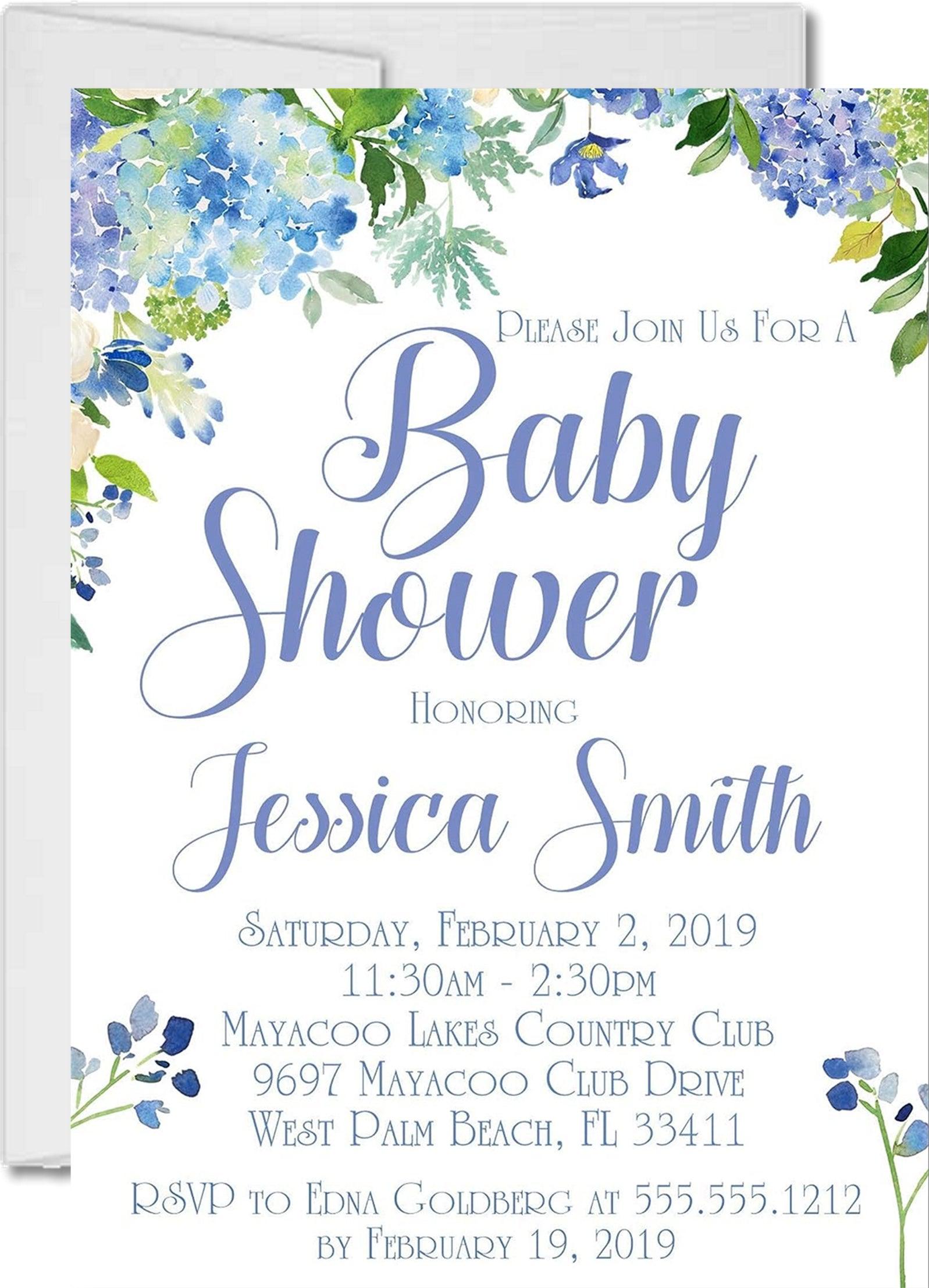 Blue Floral Baby Shower Invitations