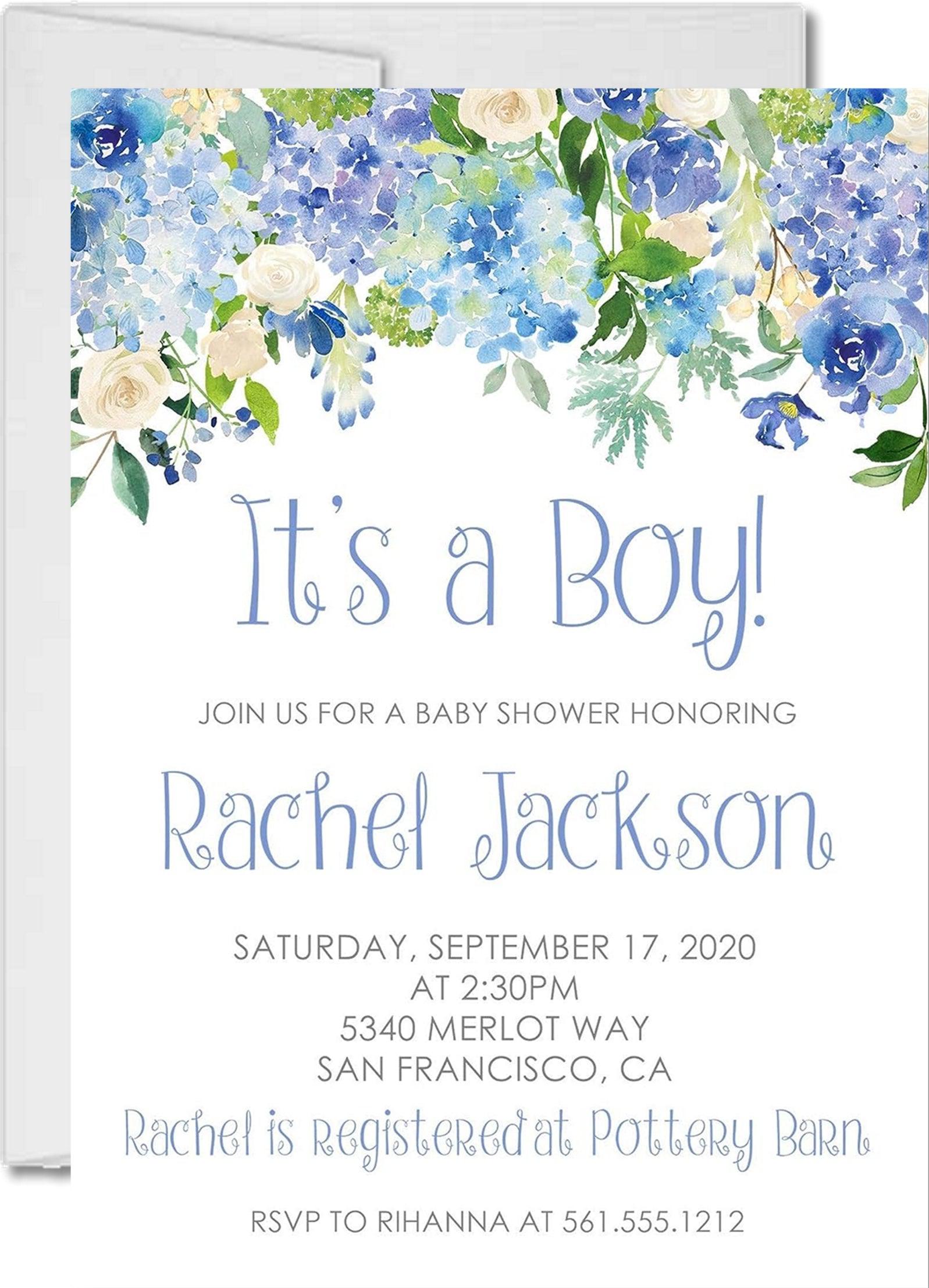 Blue Floral Baby Shower Invitations