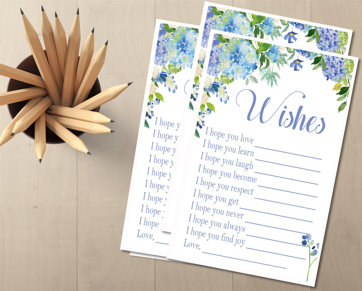 Blue Floral Baby Shower Wish Cards