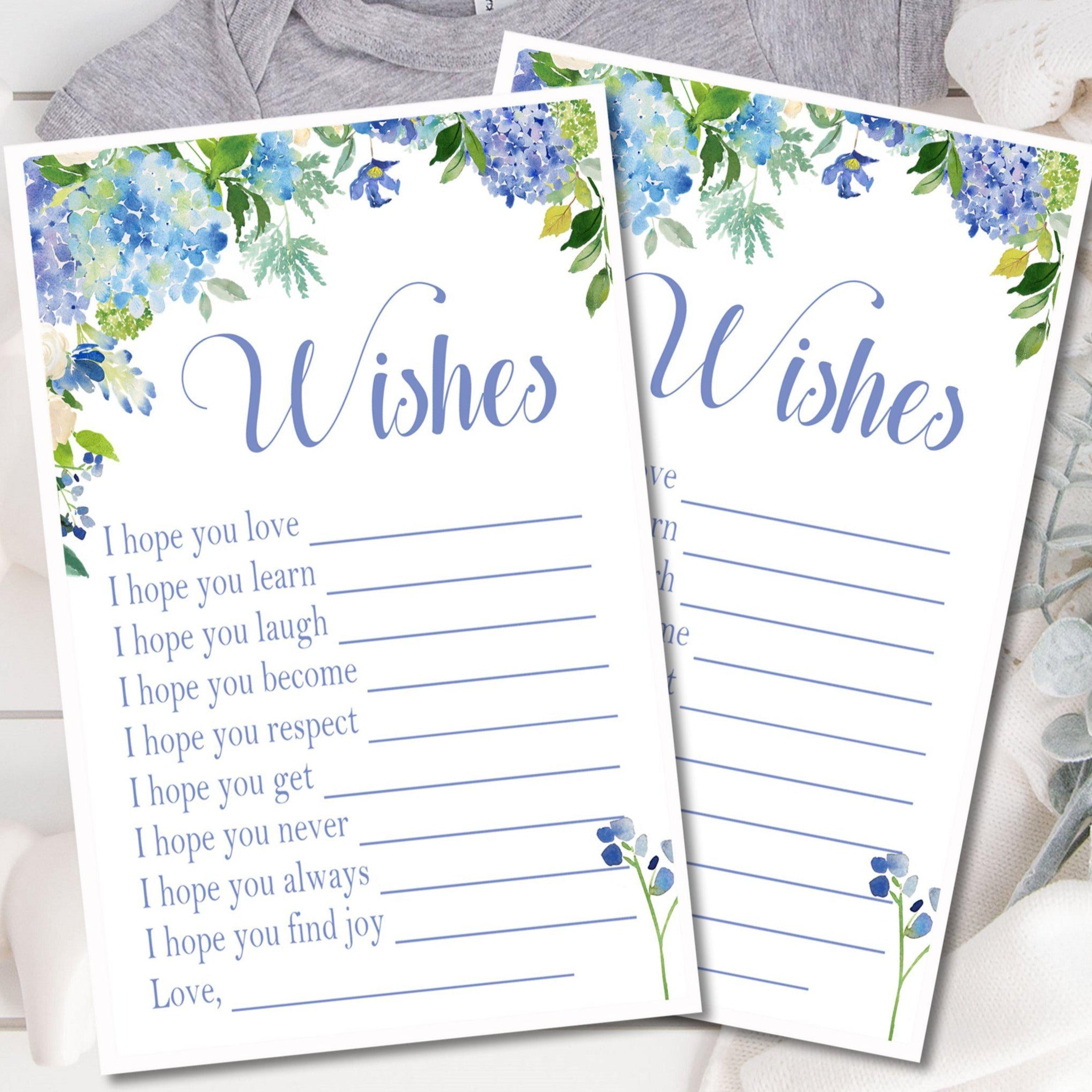 Blue Floral Baby Shower Wish Cards