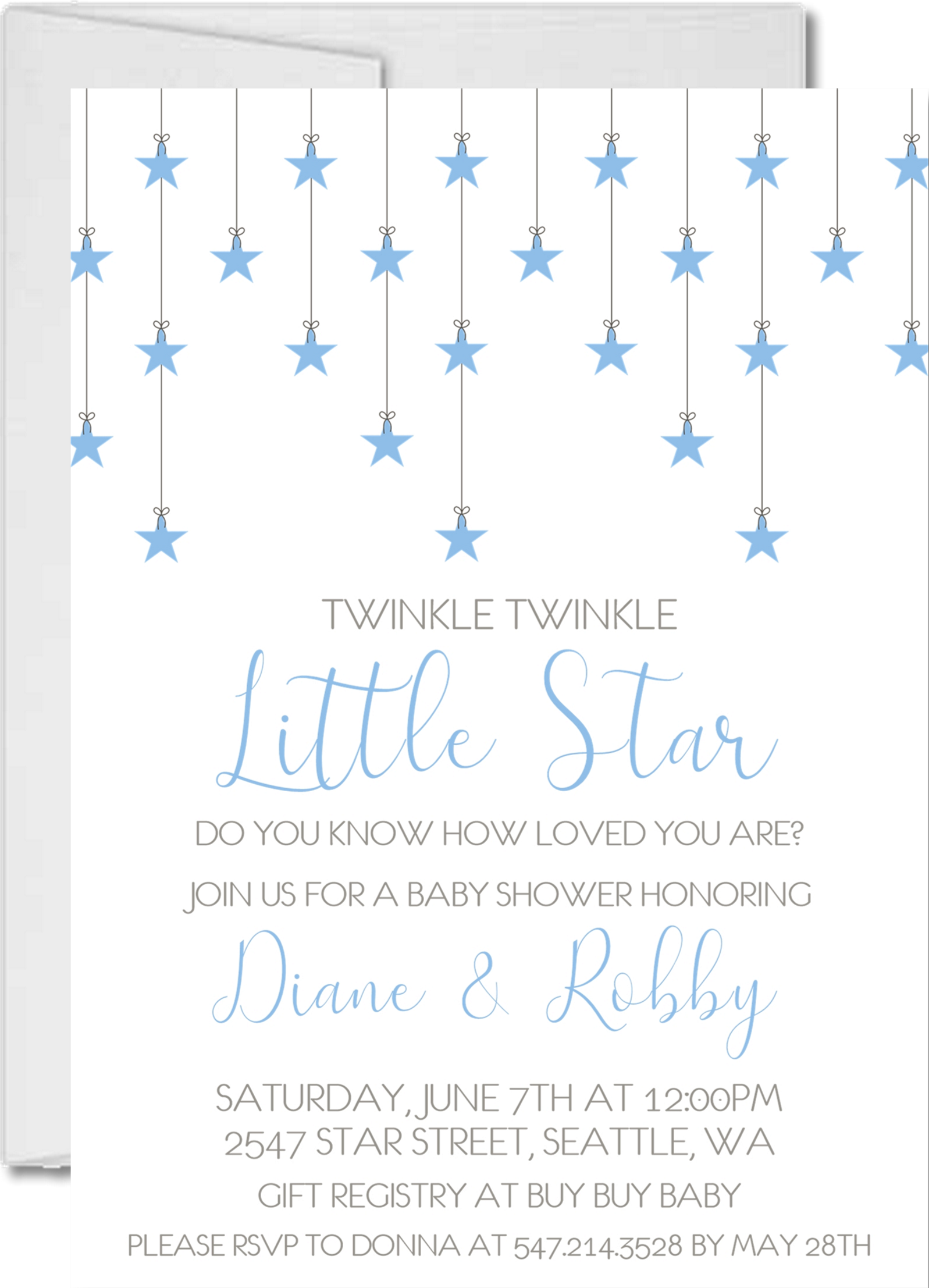 Blue Little Star Baby Shower Invitations