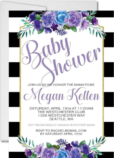 Blue & Purple Floral Baby Shower Invitations