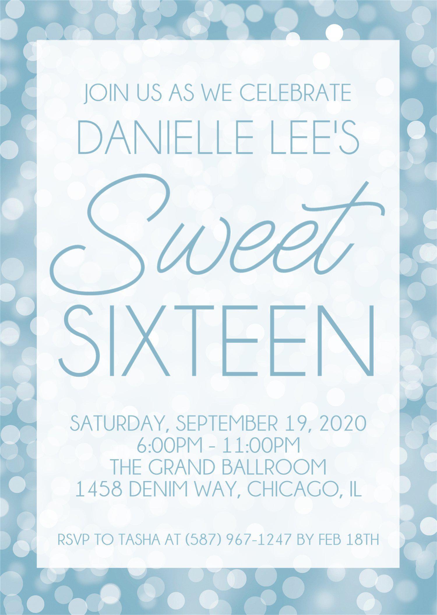 Blue Sweet 16 Party Invitations