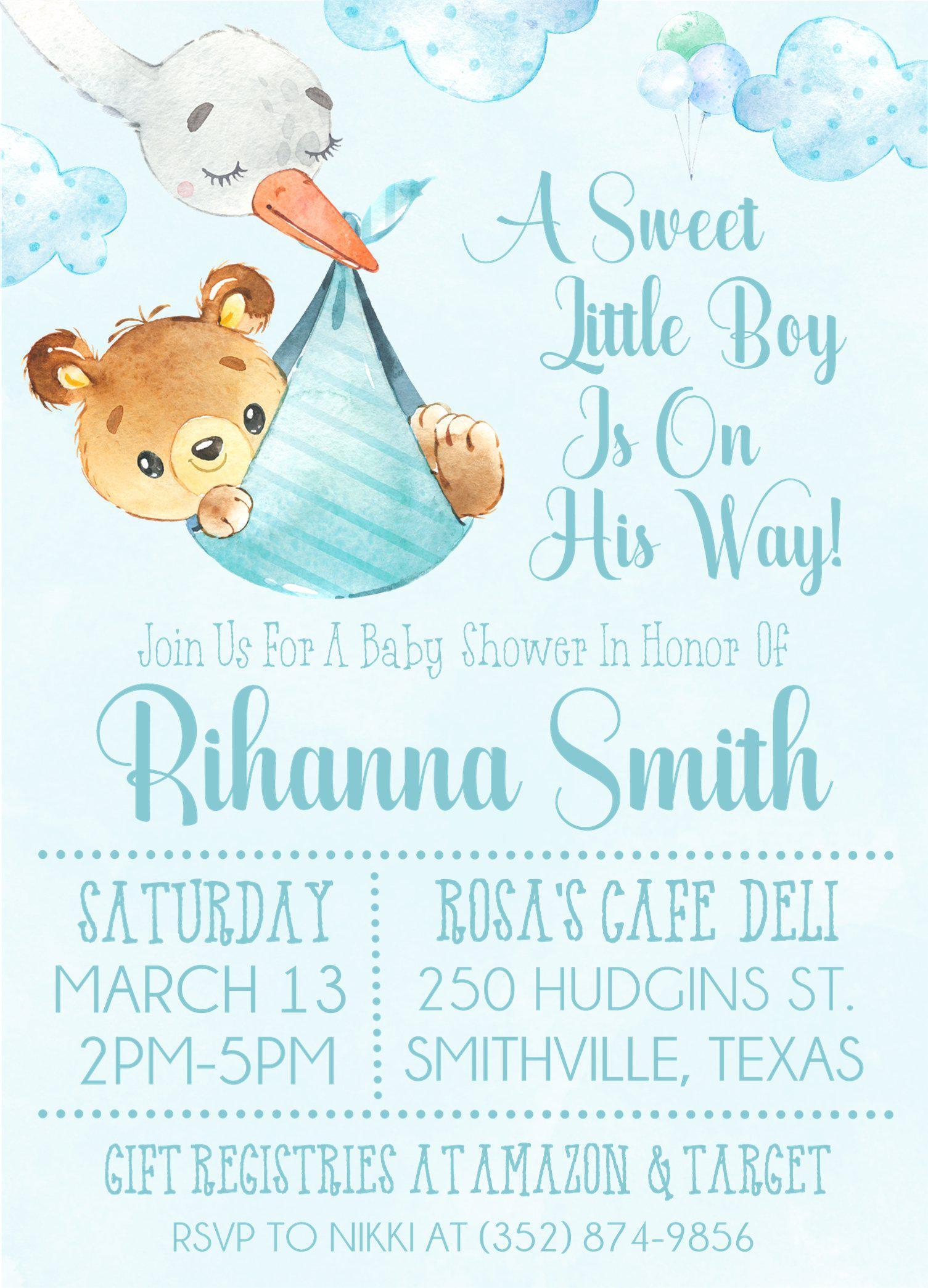 Blue Teddy Bear Baby Shower Invitations