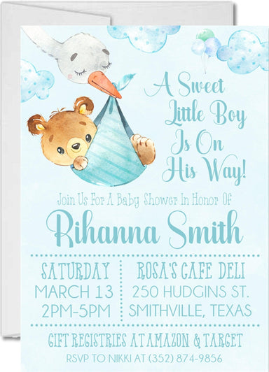 Blue Teddy Bear Baby Shower Invitations