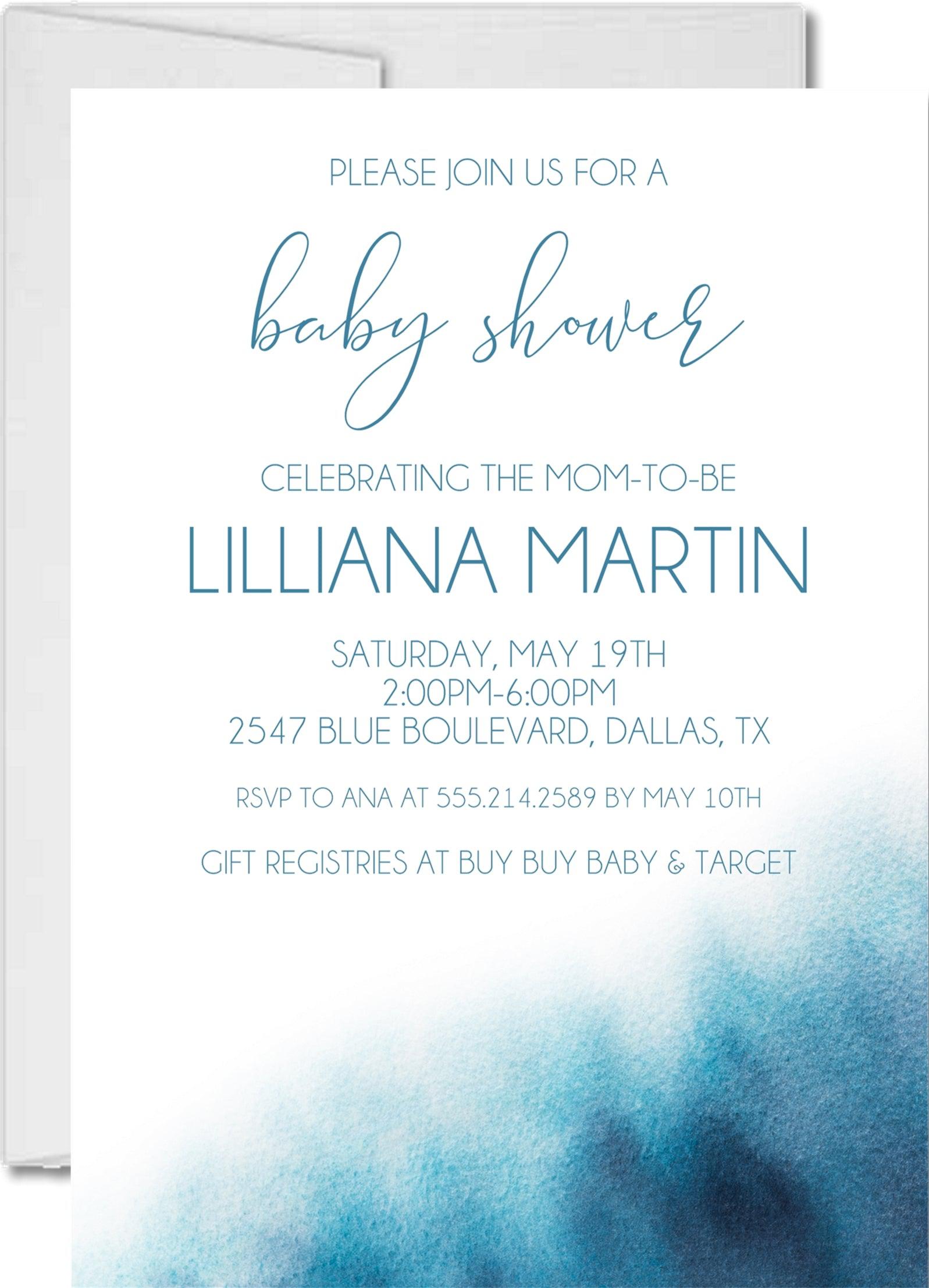 Blue Watercolor Baby Shower Invitations