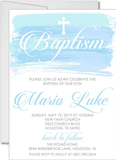 Blue Watercolor Baptism Invitations