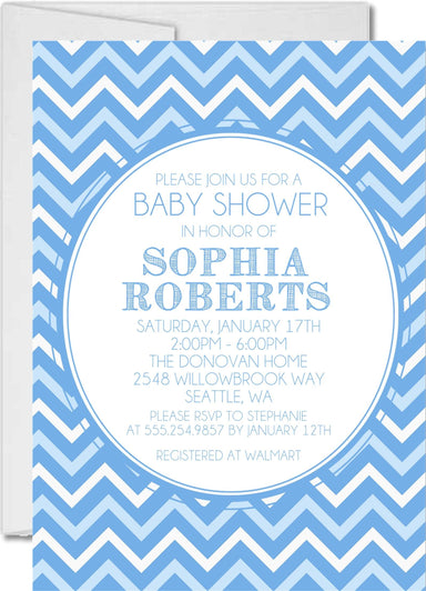 Blue & White Chevron Baby Shower Invitations