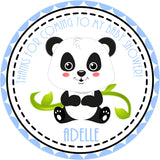 Blue Panda baby shower sticker with bamboo design
