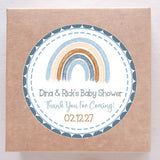 Blue and tan boho rainbow baby shower sticker