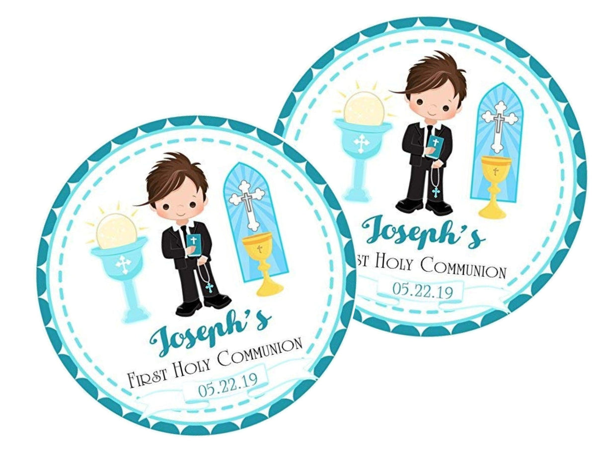 Blue and teal Communion sticker for boys