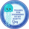 Blue aqua ocean themed birthday sticker with smiling jellyfish
