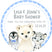 Blue arctic animals baby shower sticker with penguin bear and snow leopard