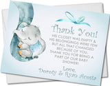 Blue baby elephant baby shower thank you note