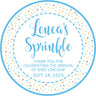 Blue baby sprinkle favor stickers with colorful sprinkles