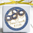 Blue border masquerade Sweet 16 birthday favor label