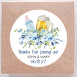 Blue bottles and beer baby shower stickers on white background