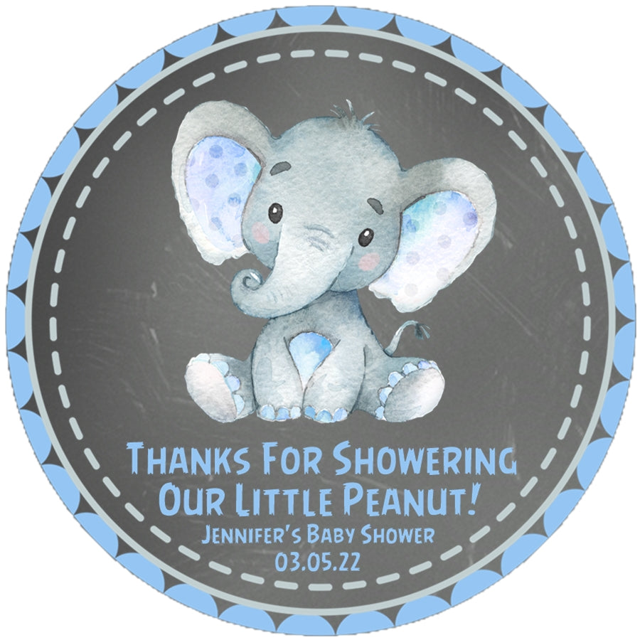 Blue chalkboard safari elephant baby shower sticker