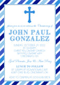Blue christening invitation for boys with diagonal stripe border
