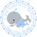 Blue cute whale baby shower labels with mommy and baby design