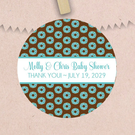 Blue donut baby shower sticker for boys