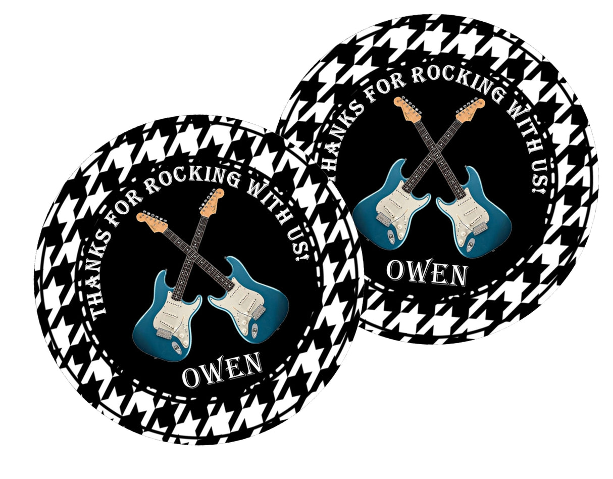 Blue electric guitar music theme sticker design