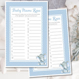 Blue elephant baby name race printable game