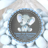 Blue elephant baby shower stickers – chalkboard design