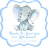 Blue elephant baby shower stickers with watercolor elephant design