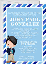 Blue first holy communion invitation
