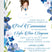 Blue floral First Communion invitation with girl character