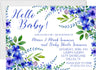 Blue floral Sip & See invitation with Hello Baby wording