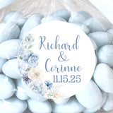 Blue floral wedding sticker with soft watercolor flowers
