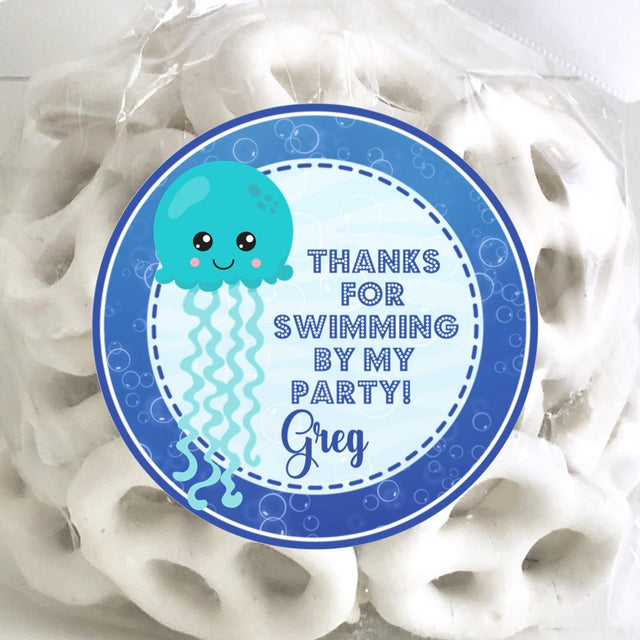 Blue jellyfish under the sea birthday sticker