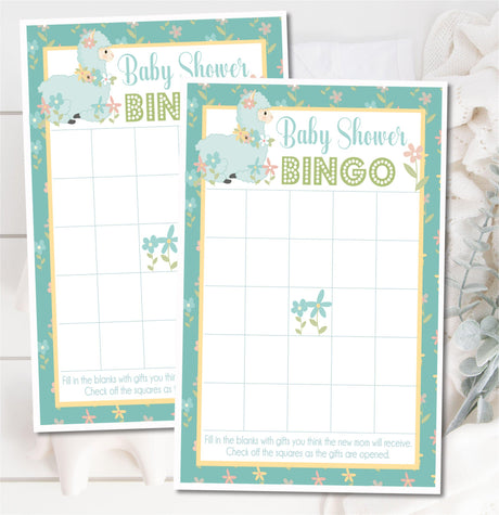 Blue llama baby shower bingo printable game