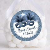 Blue masquerade Sweet 16 sticker with printed glitter border