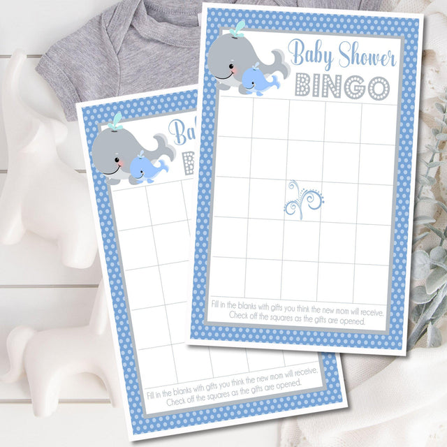 Blue nautical whale baby shower bingo printable