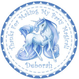 Blue personalized unicorn party favor sticker