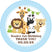 Blue safari animal first birthday sticker with lion giraffe zebra and jungle theme
