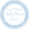 Blue snowflake baby shower sticker with soft winter pattern