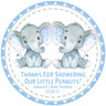 Blue twin elephant baby shower stickers for favors
