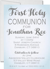 Blue watercolor First Holy Communion invitation with soft textured background