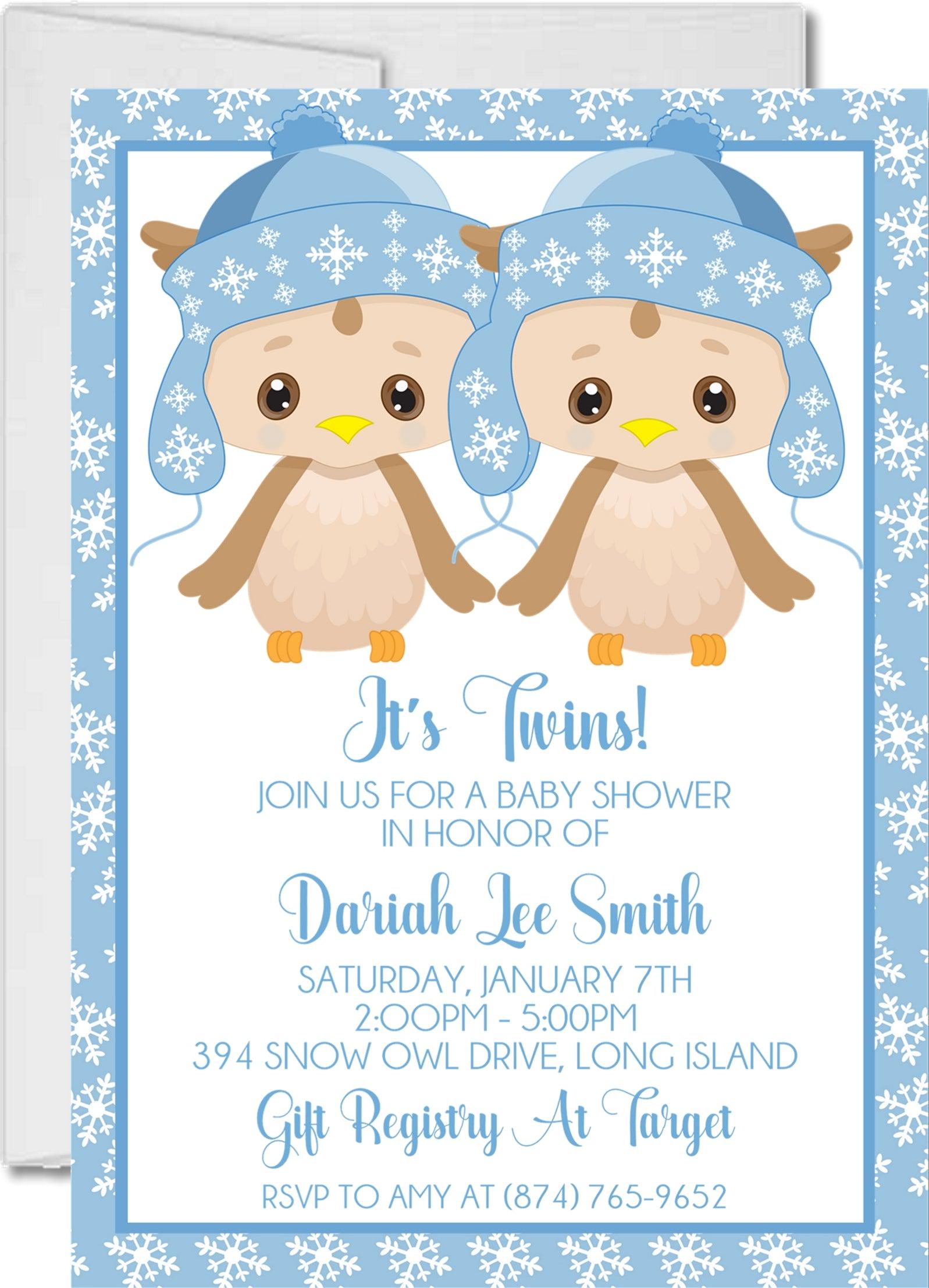 Boy Twins Winter Snowflake Baby Shower Invitations