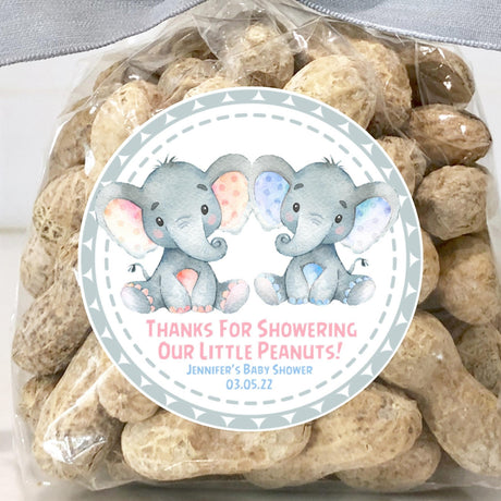 Boy and girl elephant twins baby shower stickers