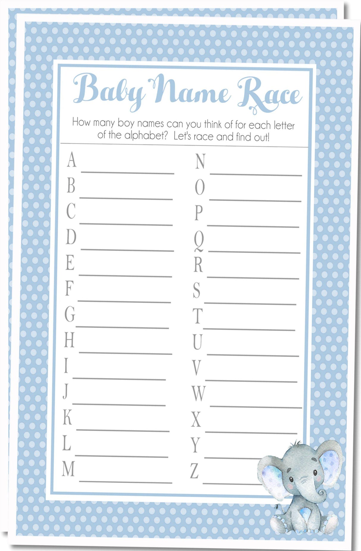 Boy baby shower name race PDF