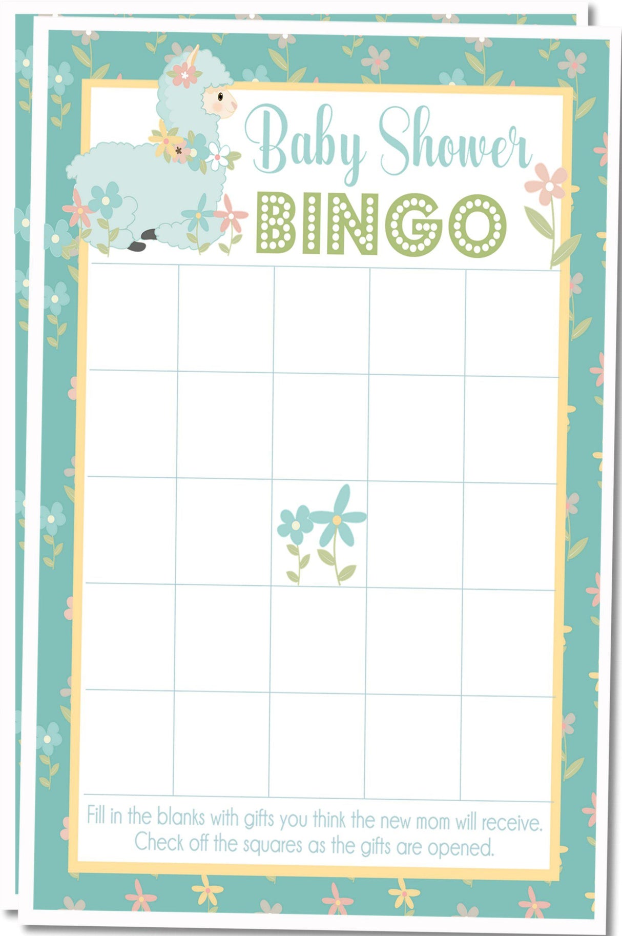 Boy llama themed baby shower bingo PDF
