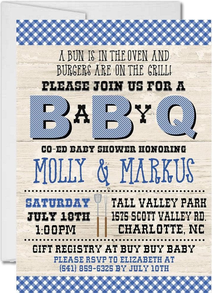 Boys Backyard Baby Q Baby Shower Invitations