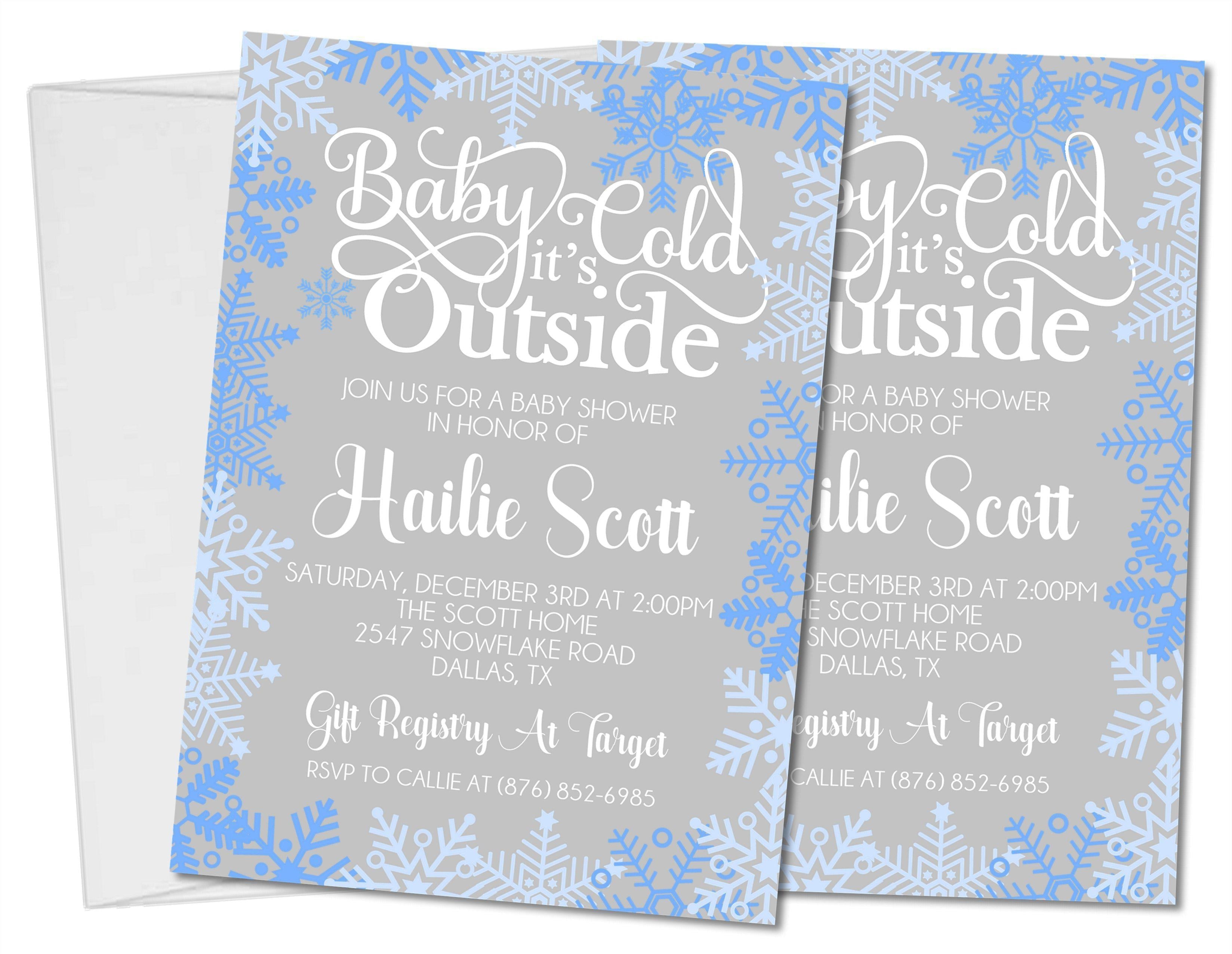 Boys Blue Winter Snowflake Baby Shower Invitations